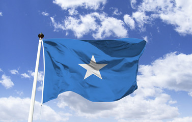 Model of the Somali flag, fluttering in the wind. Officially, the Federal Republic of Somalia,...