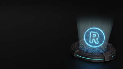 3d hologram symbol of registered icon render