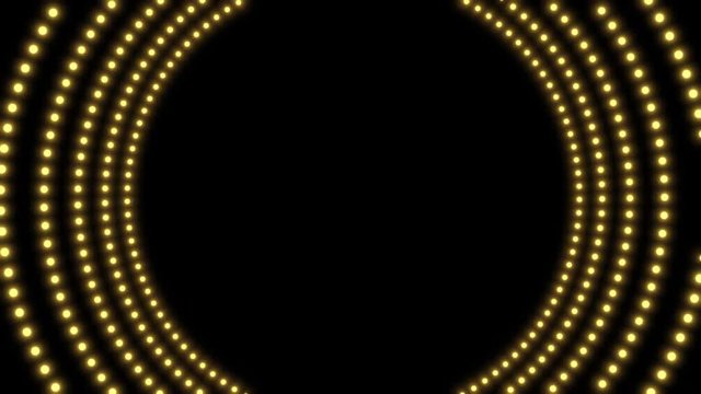 Golden round animated frame. Yellow. Radiation, blur. Zoom in, remove points, particles.