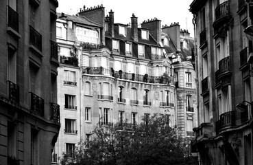 Paris, France - August 18th 2017 - Typical facade of a parisian building in the 16th district
