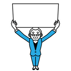 Senior woman with message board on white background. Vector illustration.