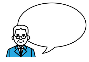 Senior man with speech balloon on white background. Vector illustration.