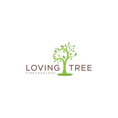 Illustration of abstract tree in the shape of a heart love sign with lush leaves.