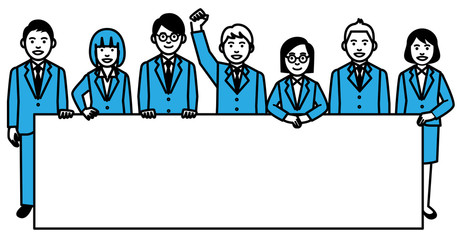 People with message boards on white background. Vector illustration.