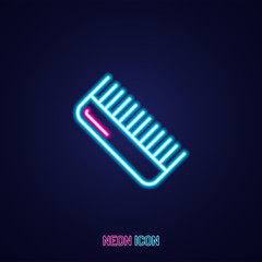 hairbrush simple luminous neon outline colorful icon on blue background.