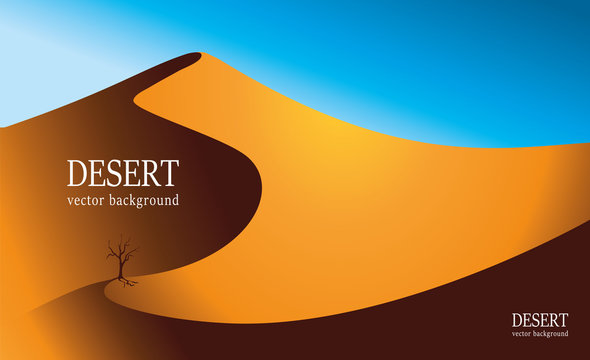 Vector image of the desert. An old tree stands in the middle of the desert. Vector background