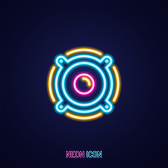 speaker simple luminous neon outline colorful icon on blue background.