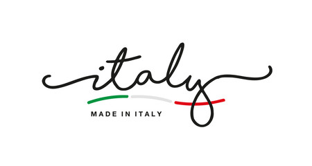 Made in Italy handwritten calligraphic lettering logo sticker green white red flag ribbon banner line design