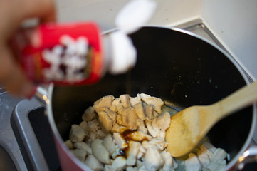 一人暮らしの料理風景_調味料の投入（Cooking alone living）