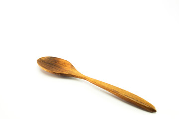 spoon and fork  wooden isolated on white background with selective focus.