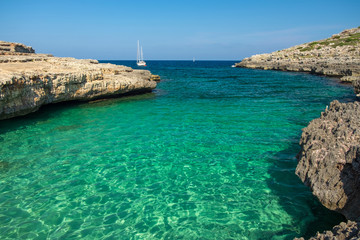 View on the beach Calo Roig on Menorca, Balearic Islands.