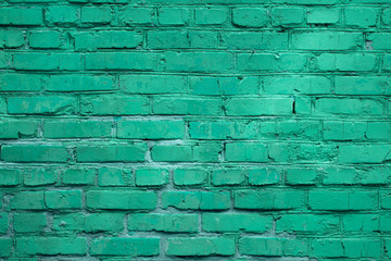 Mint green painted brick wall texture for background