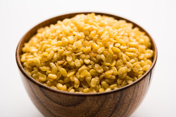 Salty and Fried Moong Dal Namkeen served in a bowl, selective focus