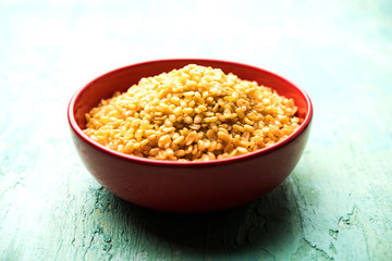 Salty and Fried Moong Dal Namkeen served in a bowl, selective focus