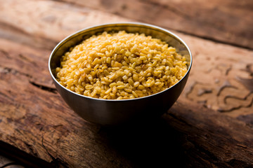 Salty and Fried Moong Dal Namkeen served in a bowl, selective focus
