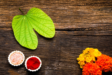 Dussehra greeting card using apta / Bauhinia racemosa