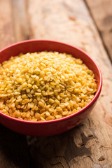 Salty and Fried Moong Dal Namkeen served in a bowl, selective focus