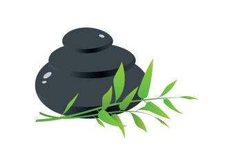 Massage stones with bamboo vector. Lava stones isolated on a white background. Pile of massage stones vector. Lava stones with bamboo icon vector