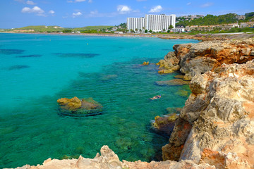View on the beach Son Bou on the Balearic Island Menorca, Spain.