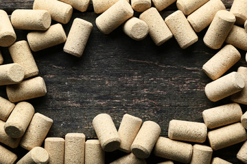 Wine corks on grey wooden table