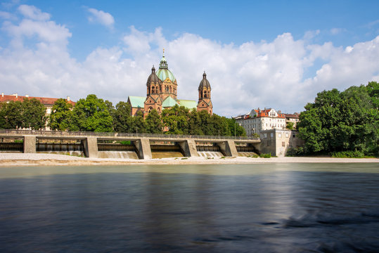 Sankt Lukas church in Munich at the river Isar
