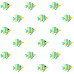 Seamless pattern with colorful watercolor fishes. Hand-drawn watercolor elements. Sea life. Underwater.