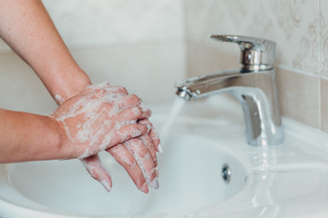 Hygiene. Cleaning Hands. Washing hands with soap