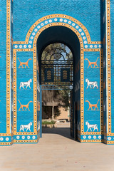 Copy of Ishtar gates in Babylon ruins , Iraq