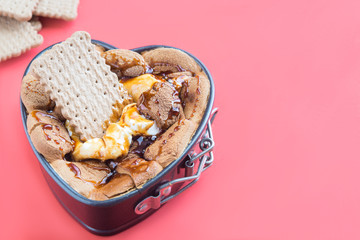 Smores cake with chocolate red background