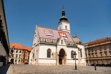 Fototapeta na wymiar St. Mark's church at the famous St. Mark's square. ZAGREB, CROATIA. 13-06-2017