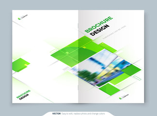 Green Brochure Cover Template Layout Design. Corporate business annual report, catalog, magazine, flyer mockup. Creative modern bright eco concept with square shape