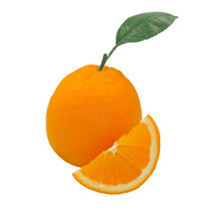 Plakat fresh round orange green leaf fruit and slice piece for eating isolated on white background with clipping path