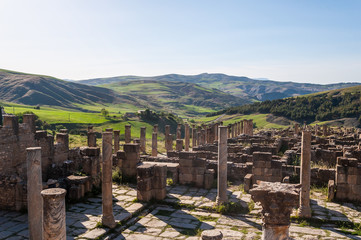 Naklejka premium Djémila, Algeria - 05/09/2015: Ancient Roman ruins of Djémila (Cuicul)