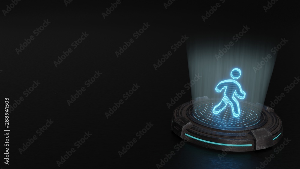 Wall mural 3d hologram symbol of walking icon render