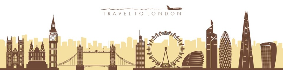  silhouettes of london city monuments, travel - obrazy, fototapety, plakaty