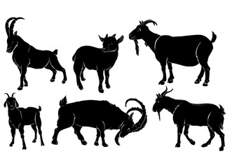 6 Vector Goat Silhouettes Set