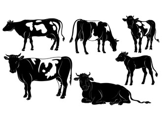 Vector Cow Silhouettes Set
