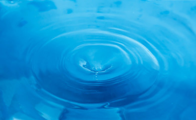 Obraz premium A splash of blue water. A drop of water on a blue background. Splashing, water surface, the funnel.