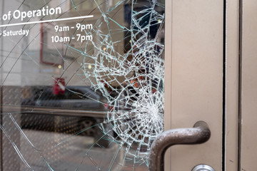 Broken glass door window