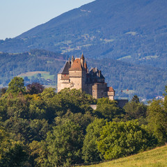 Naklejka premium The Chateau de Menthon, a medieval castle located in the commune of Menthon Saint-Bernard south of Annecy in the Haute-Savoie departement of France