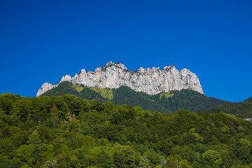 The Dents de Lanfon, a mountain in south-eastern France rising to 1824 m. Situated above Talloires on the east bank of Lake Annecy in Haute-Savoie departement of France