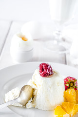 sweet breakfast with ice cream and berries close up