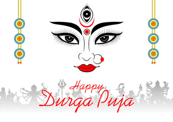 illustration of Goddess Durga Face in Happy Durga Puja Subh Navratri Indian religious header banner background