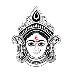 illustration of Goddess Durga Face in Happy Durga Puja Subh Navratri Indian religious header banner background