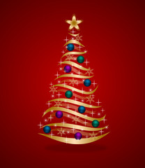 Christmas tree on red background
