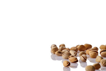 salted pistachio nuts isolated on white background