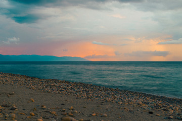 Panoramic view of the malecon, beautiful sunset on the beaches of Puerto Vallarta Jalisco in Mexico