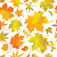 Bright autumn forest leaves seamless pattern, colorful background white isolated