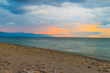 Panoramic view of the malecon, beautiful sunset on the beaches of Puerto Vallarta Jalisco in Mexico