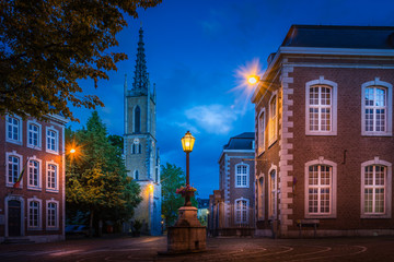 Eupen downtown street at night.